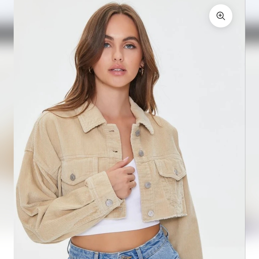 NWT Tan Cropped Trucker Jacket Sz L Oversized Retro Y2K Granola Gritty Boho